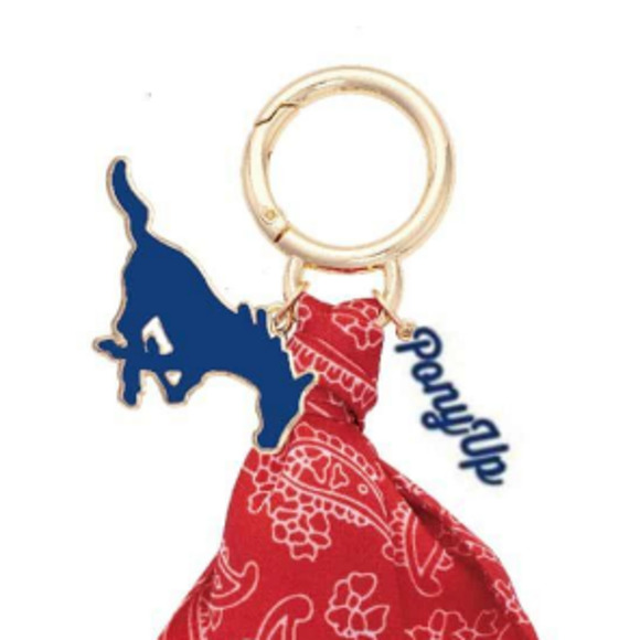SMU Mustangs Logo Bandana Bag Charm Keychain - Picture 2 of 2